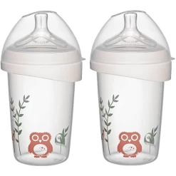 Nip® First Moments Weithalsflasche PP 270 Ml Inkl. Weithalstrinksauger Rund Mit Anti Kolik Ventil, Silikon, Saugloch M (mittlerer Trinkfluss) Eule In Doppelpack