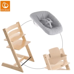 STOKKE® Mega Tripp Trapp® Set Hochstuhl Buche Natur Inkl. Newborn Set™ Grey Und Baby Set Natur