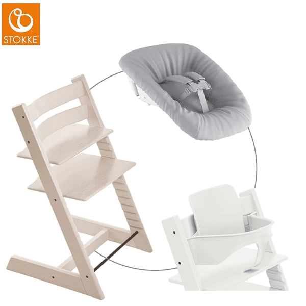 STOKKE® Mega Tripp Trapp® Set Hochstuhl Buche Whitewash Inkl. Newborn Set™ Grey Und Baby Set Weiß 3 STOKKE® Mega Tripp Trapp® Set Hochstuhl Buche Whitewash Inkl. Newborn Set™ Grey Und Baby Set Weiß